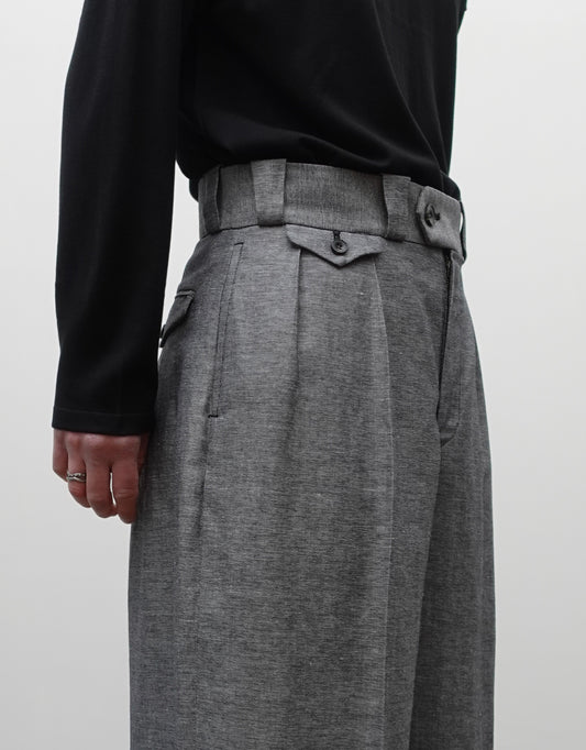 NEZU YO-HINTEN(根津洋品店) TANGO PANTS シャークスキン ブラック さらっとした肌触りで通年快適 通販 184cm着画 ウエスト アップ サイドタック セレクトショップ VOUILLON