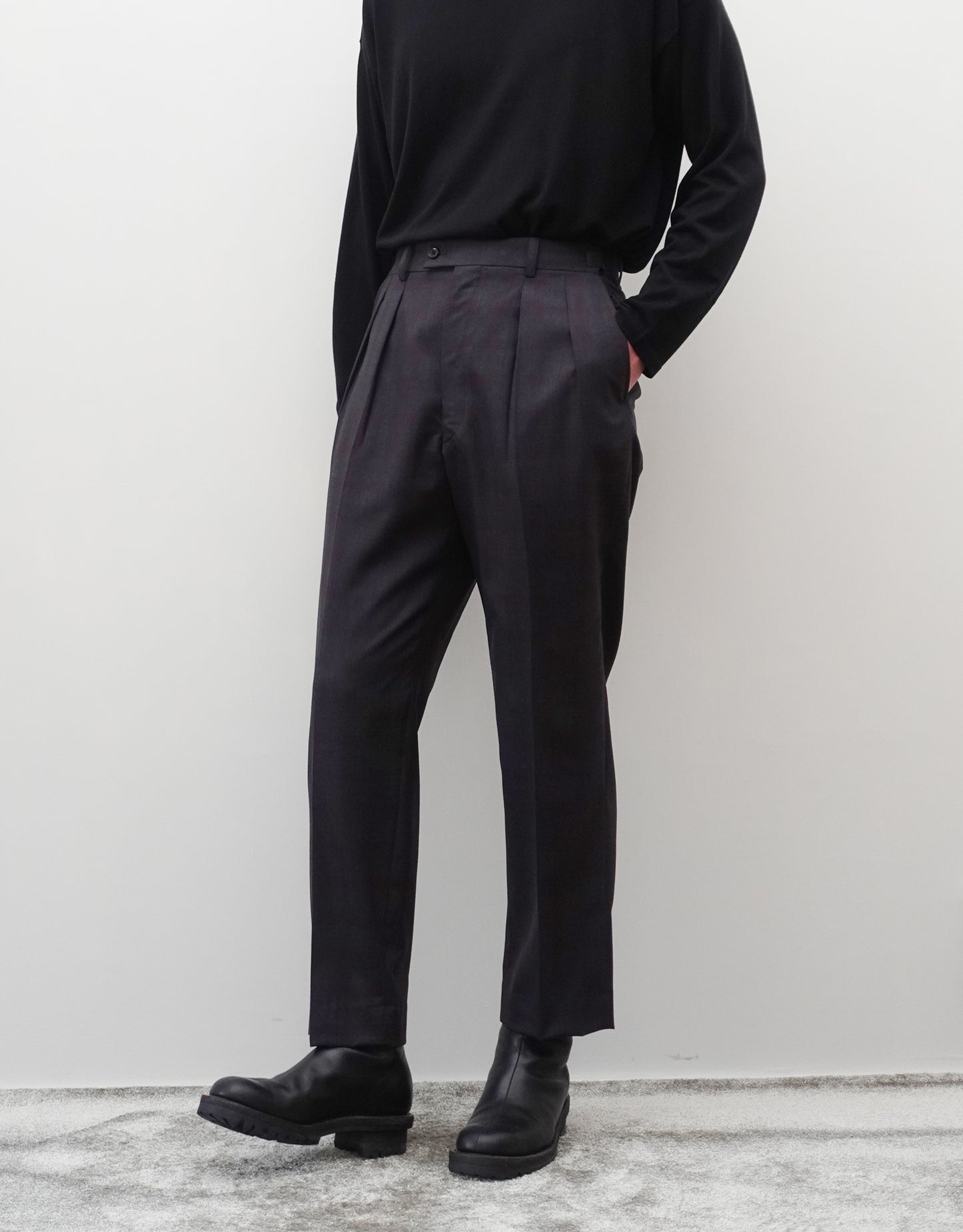 TWO TUCK TROUSERS - WINE×GRAY -