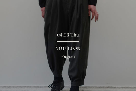 VOUILLON（ヴイヨン）Harlem Slacks（ハーレムスラックス）のサイズガイド。3タックによる腰元のボリュームと、ウエスト調整が可能なサイド・アジャスターのディテール画像。
