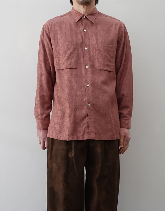 NEZU YO-HINTEN(根津洋品店) ジャガードシャツ ピンク コットン キュプラ シルクのようななめらかさ 通販 184cm着用イメージ 上半身 正面 セレクトショップ VOUILLON