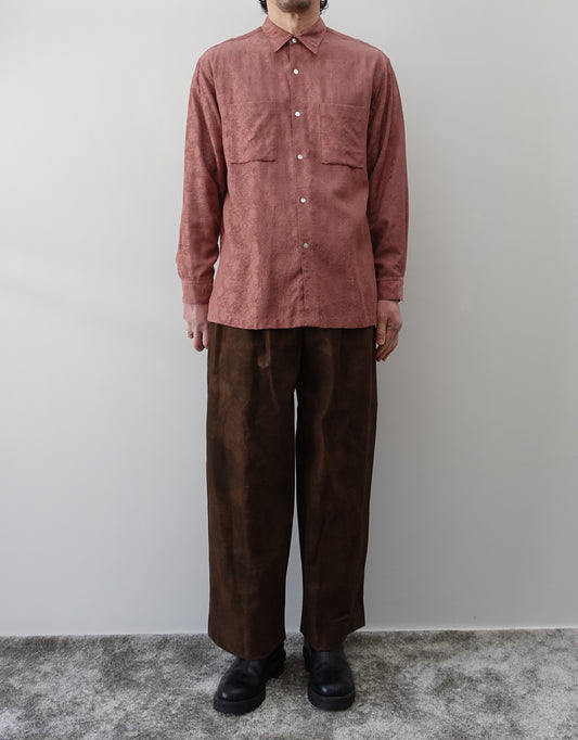 NEZU YO-HINTEN(根津洋品店) ジャガードシャツ ピンク コットン キュプラ シルクのようななめらかさ 通販 184cm着用イメージ 全身 正面 セレクトショップ VOUILLON