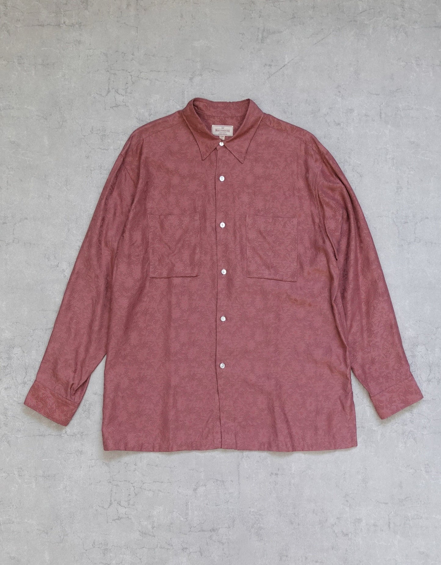 NEZU YO-HINTEN(根津洋品店) ジャガードシャツ ピンク コットン キュプラ シルクのようななめらかさ 通販 184cm着用イメージ 物撮り 正面 セレクトショップ VOUILLON