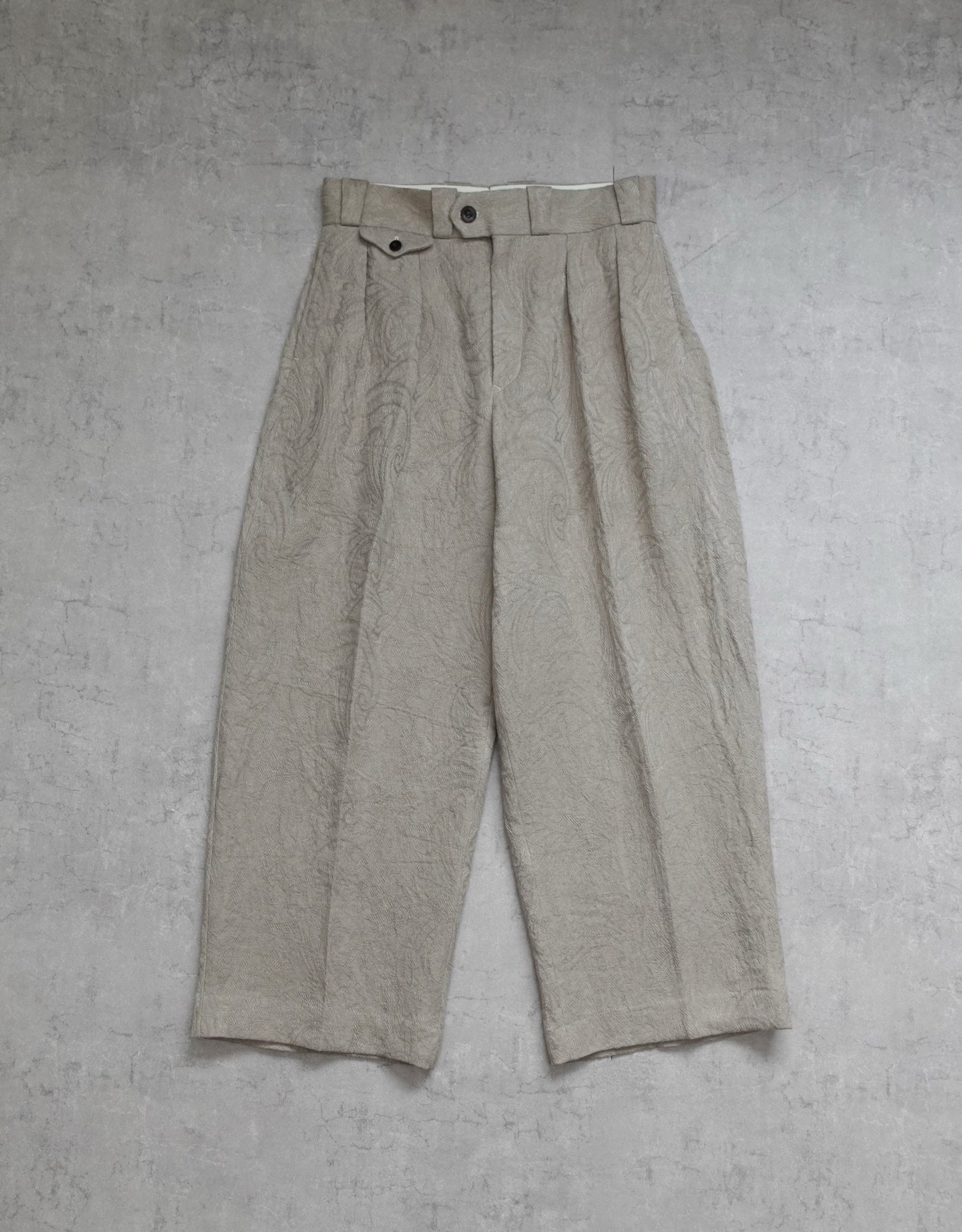 NEZU YO-HINTEN(根津洋品店) TANGO PANTS ワイドシルエット ジャガード ベージュ リネン 単色ながら美しい凹凸感  通販 静止画 正面 セレクトショップ VOUILLON