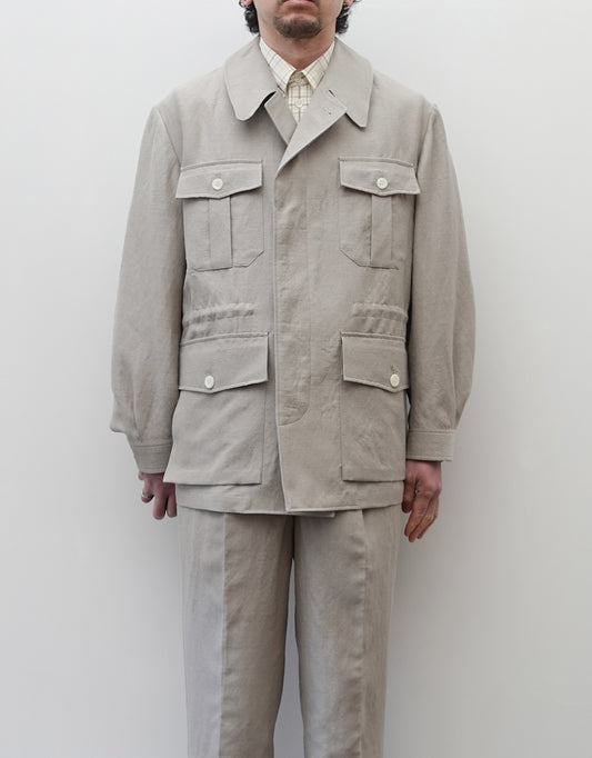 NEZU YO-HINTEN(根津洋品店) リネン ウール トロピカルジャケット ベージュよりのグレーカラー 上品で清涼感がある 通販 184cm着用イメージ 上半身 正面 セレクトショップ VOUILLON