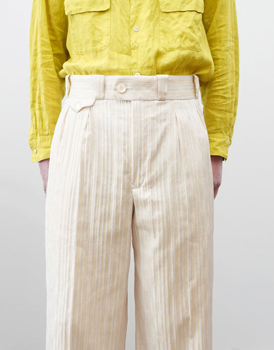 NEZU YO-HINTEN(根津洋品店) TANGO PANTS ワイドパンツ ジャガード ホワイト ライトイエロー 通販 184cm着用イメージ 素材アップ 正面 セレクトショップ VOUILLON