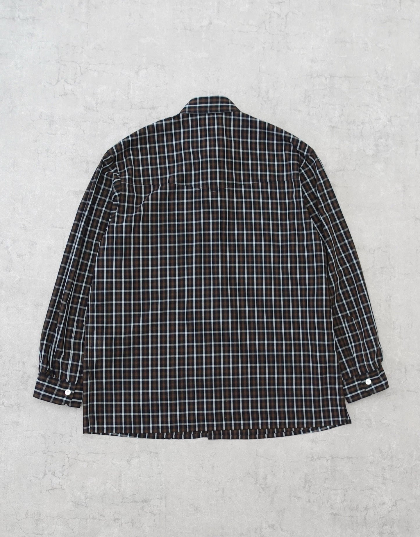 NEZU YO-HINTEN(根津洋品店) チェックシャツ サファリシャツデザイン リラックスフィット ブラウン 通販 184cm着用イメージ 物撮り 背面 セレクトショップ VOUILLON