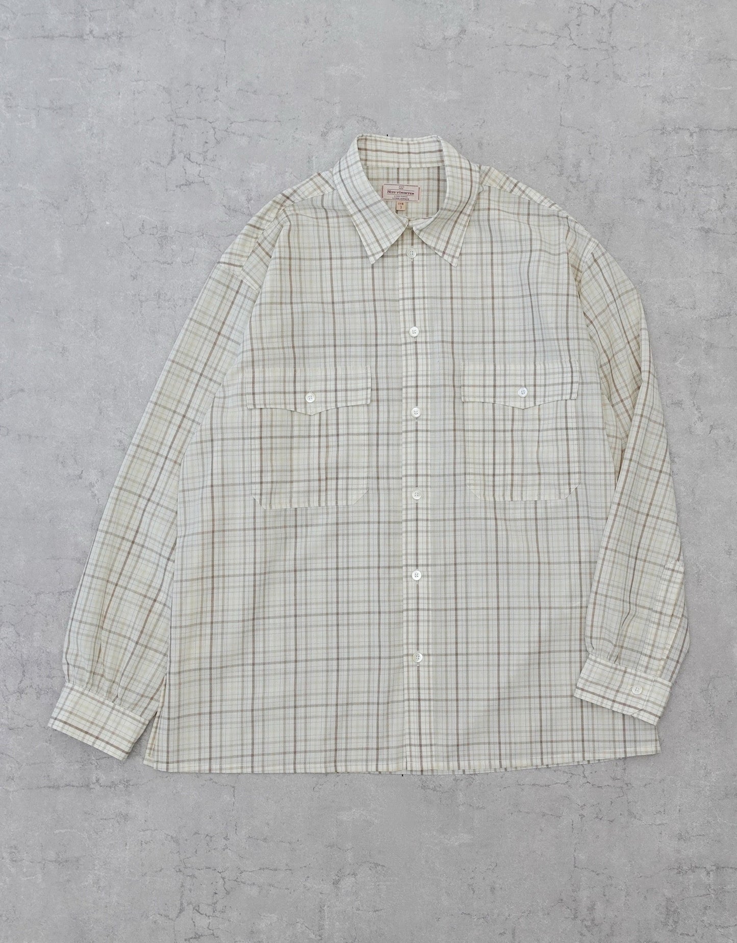 NEZU YO-HINTEN(根津洋品店) チェックシャツ サファリシャツデザイン リラックスフィット ホワイト 通販 184cm着用イメージ 物撮り 正面 セレクトショップ VOUILLON