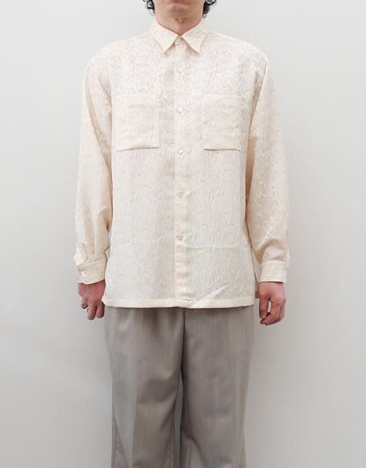 NEZU YO-HINTEN(根津洋品店) ジャガードシャツ ホワイト シルクのようなドレープ性 通販 184cm着用イメージ 上半身 前 セレクトショップ VOUILLON