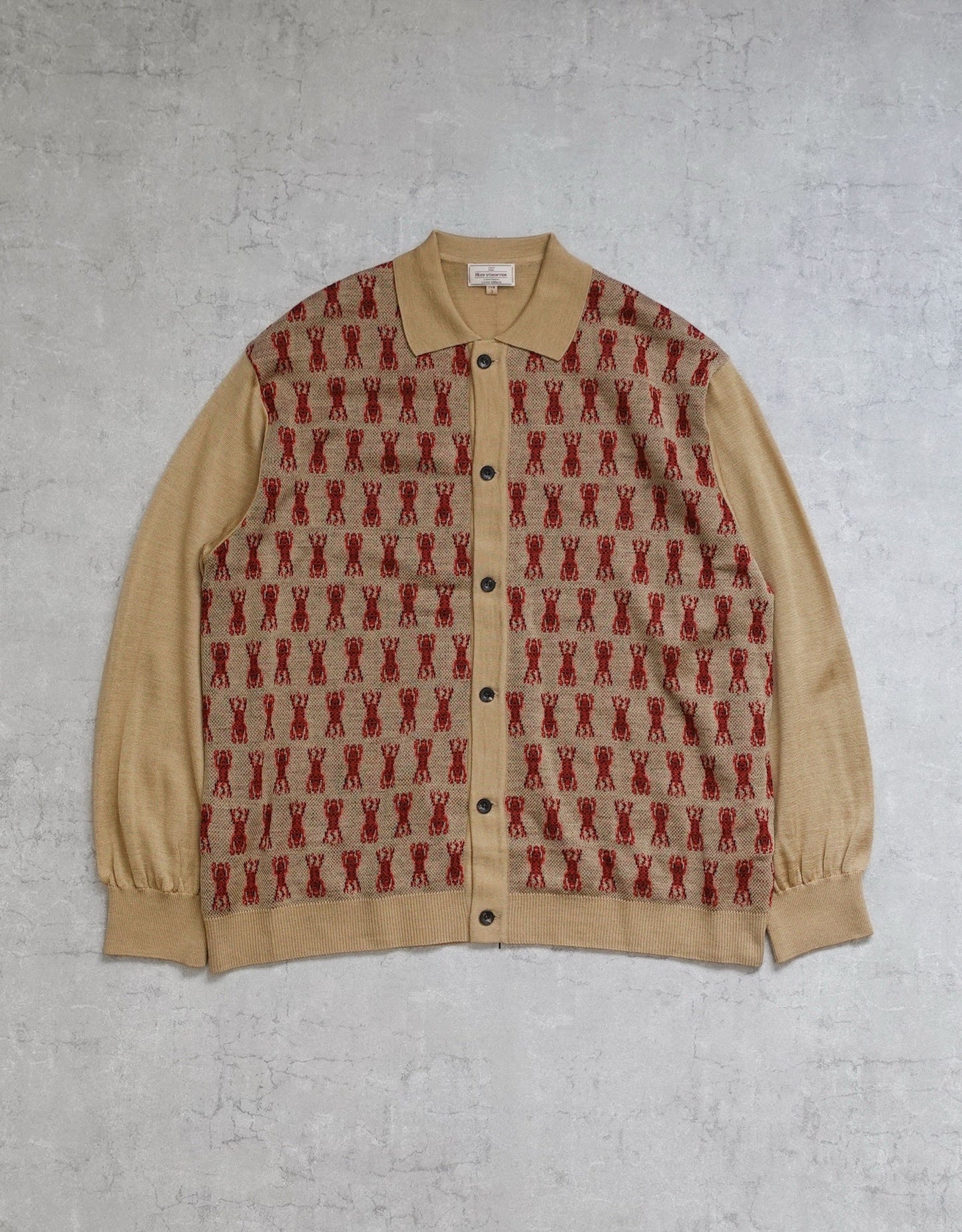NEZU YO-HINTEN(根津洋品店) チベタンタイガー ジャガード ニットシャツ ベージュ 薄手でしなやかでリラックスフィット 通販 184cm着画 物撮り 正面 セレクトショップ VOUILLON