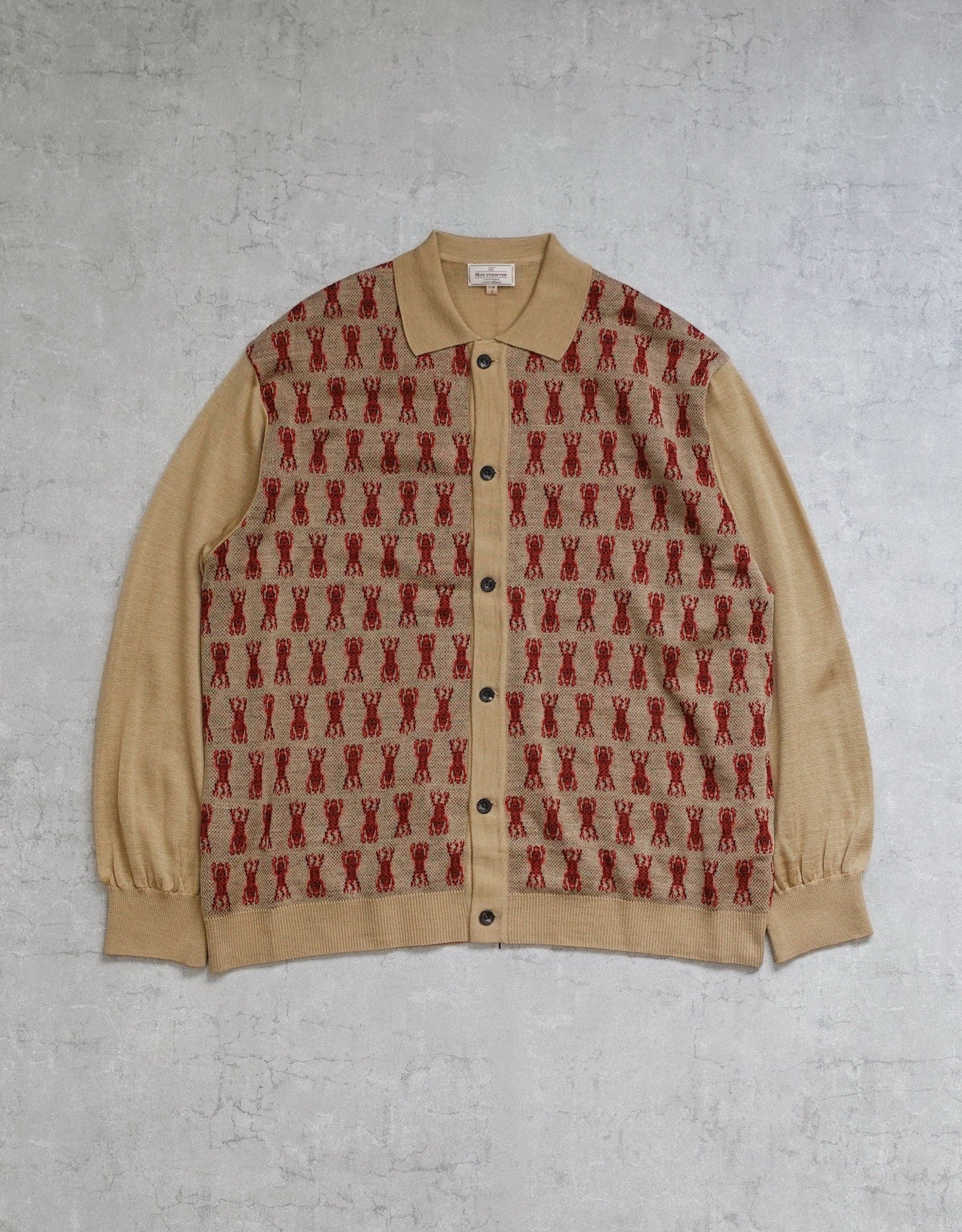 NEZU YO-HINTEN(根津洋品店) チベタンタイガー ジャガード ニットシャツ ベージュ 薄手でしなやかでリラックスフィット 通販 184cm着画 物撮り 正面 セレクトショップ VOUILLON