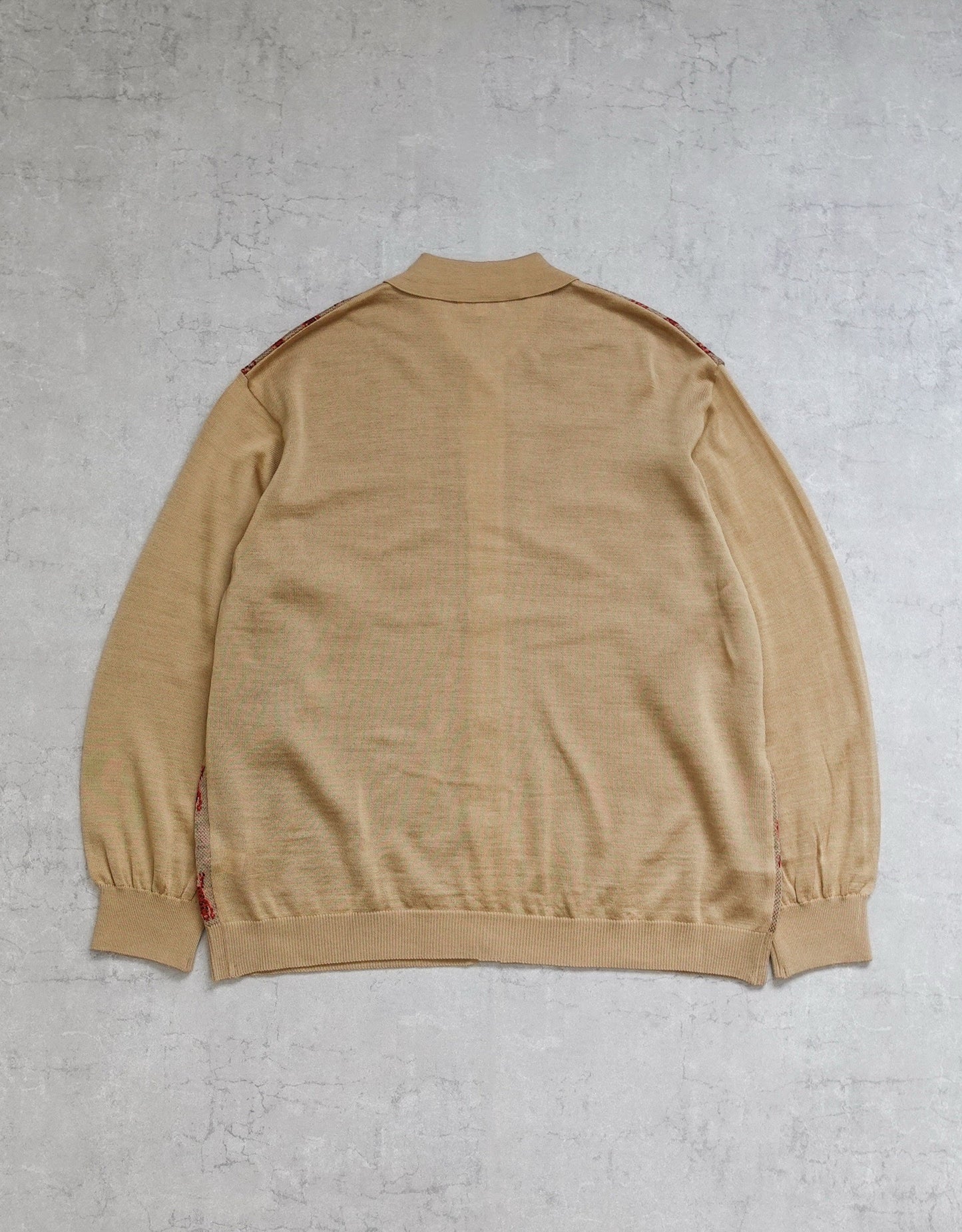 NEZU YO-HINTEN(根津洋品店) チベタンタイガー ジャガード ニットシャツ ベージュ 薄手でしなやかでリラックスフィット 通販 184cm着画 物撮り 背面 セレクトショップ VOUILLON