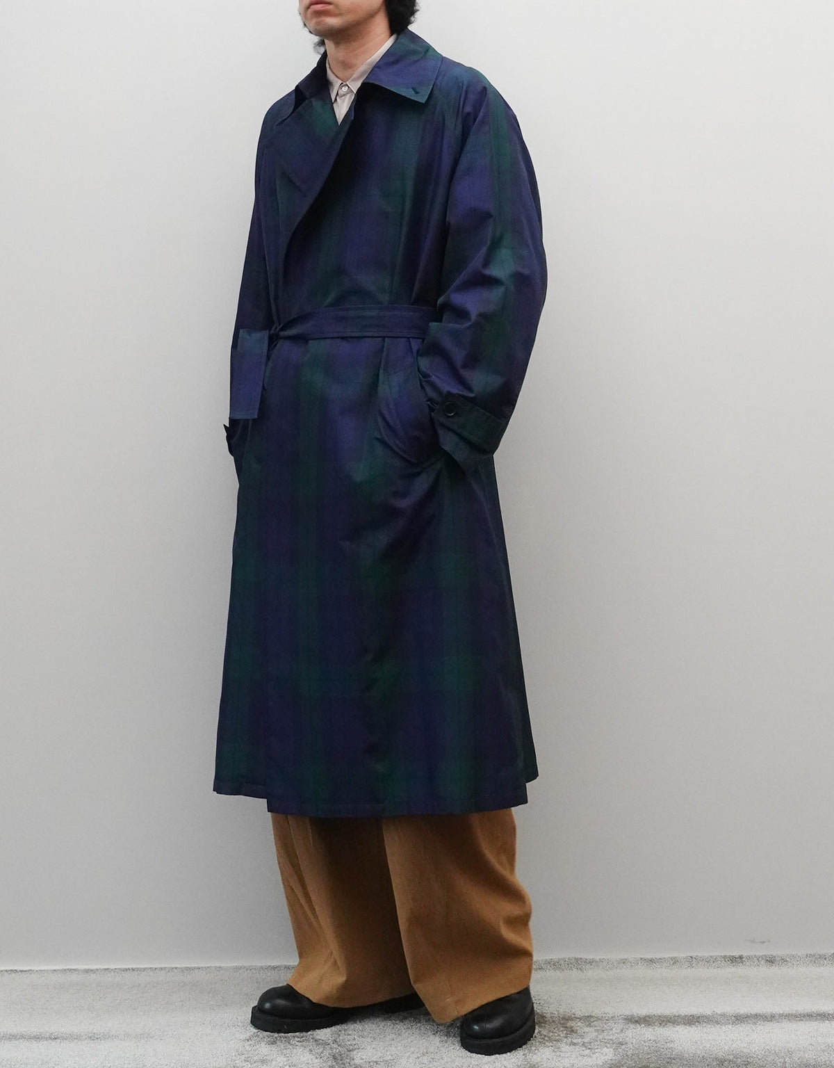 SILK BLACK WATCH WRAP TRENCH COAT