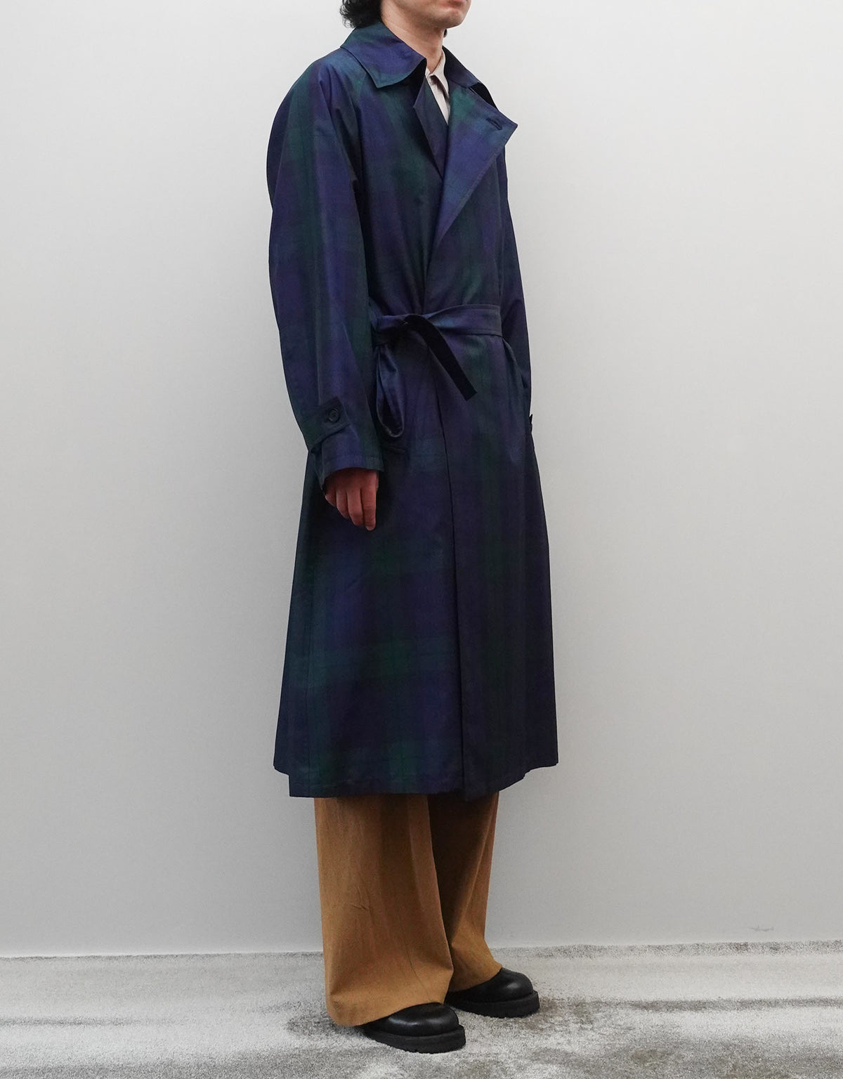 SILK BLACK WATCH WRAP TRENCH COAT