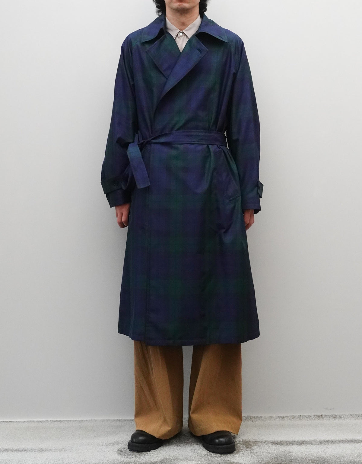 SILK BLACK WATCH WRAP TRENCH COAT