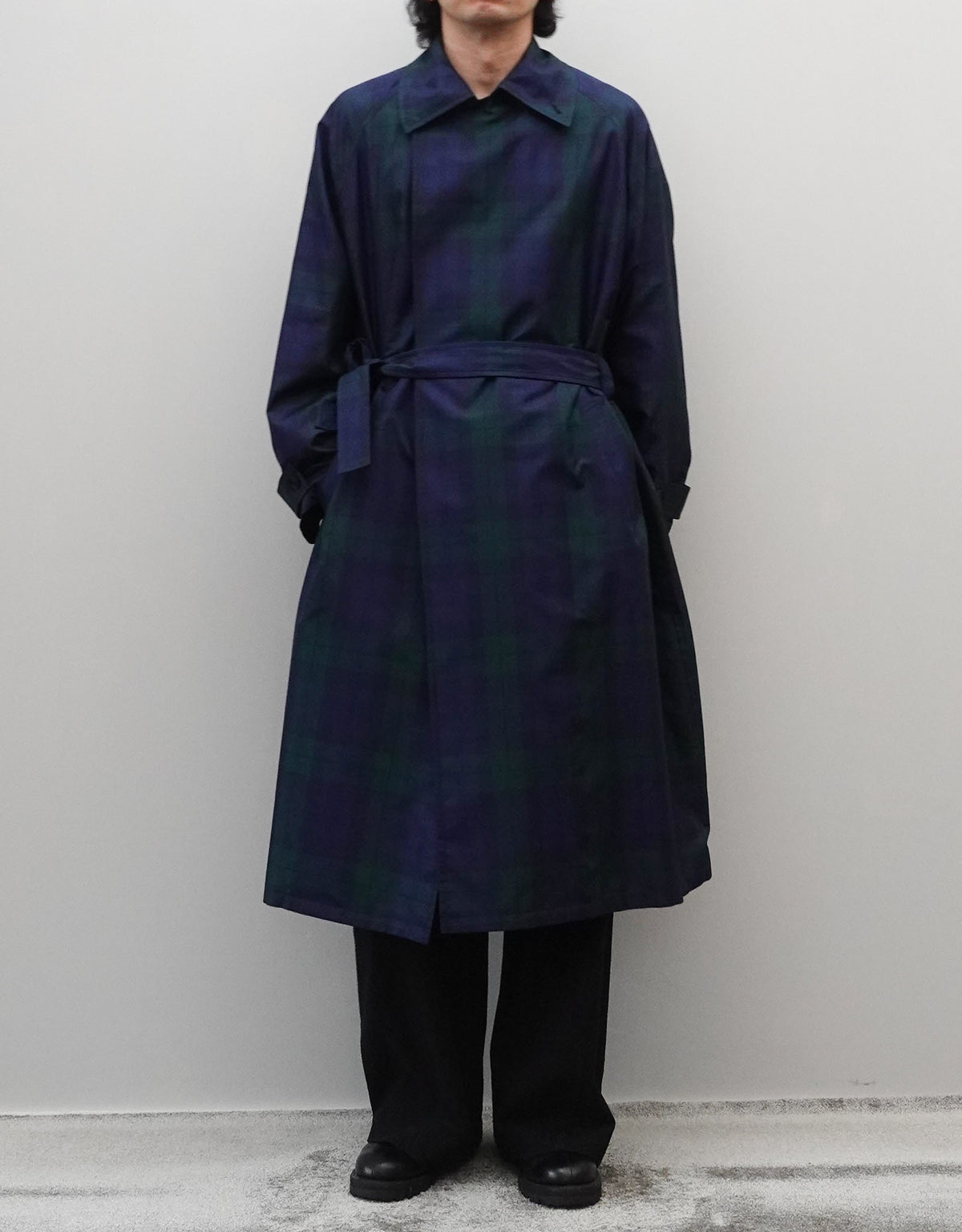 SILK BLACK WATCH WRAP TRENCH COAT