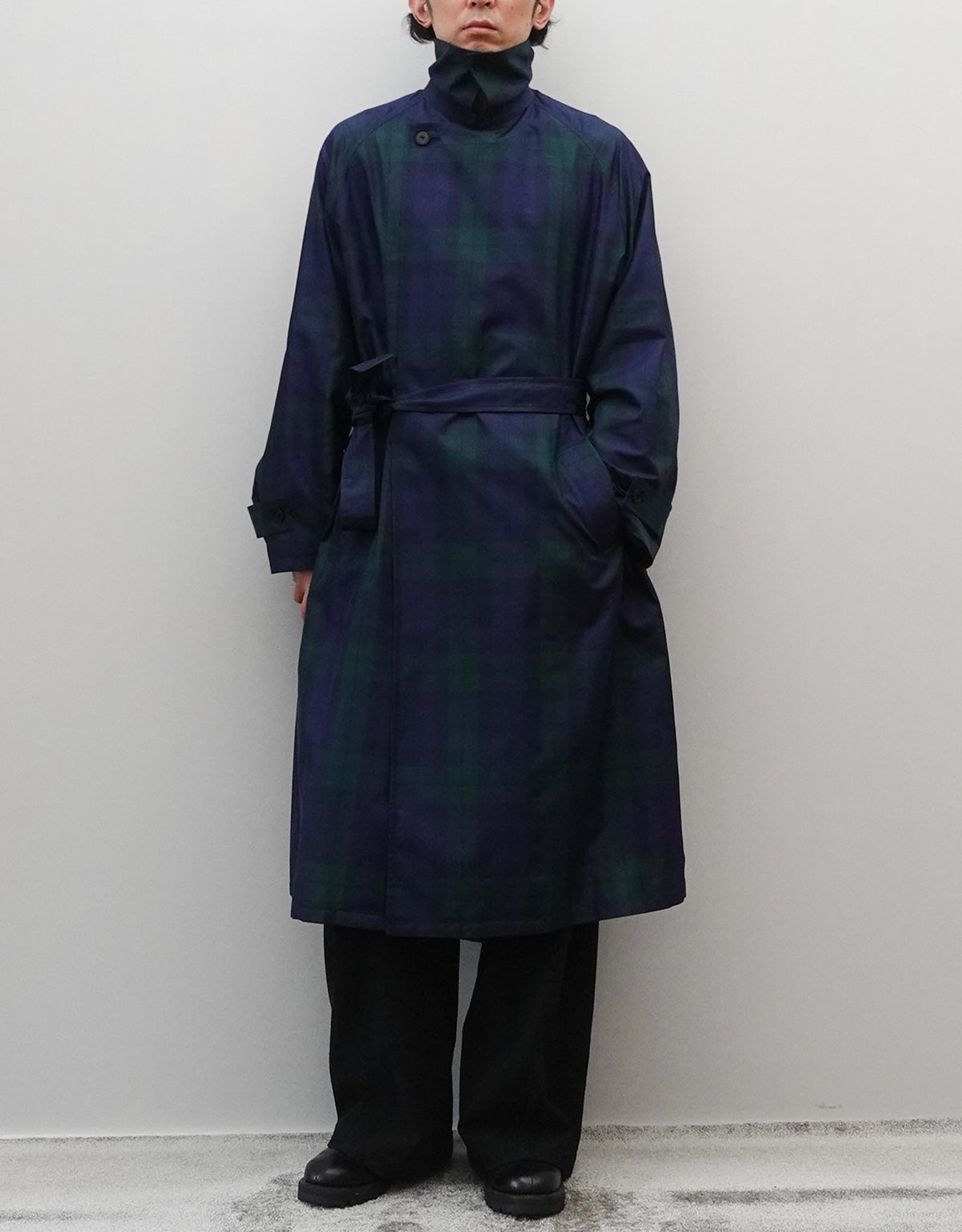 SILK BLACK WATCH WRAP TRENCH COAT