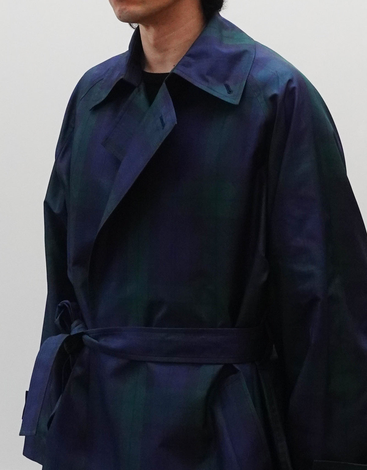 SILK BLACK WATCH WRAP TRENCH COAT