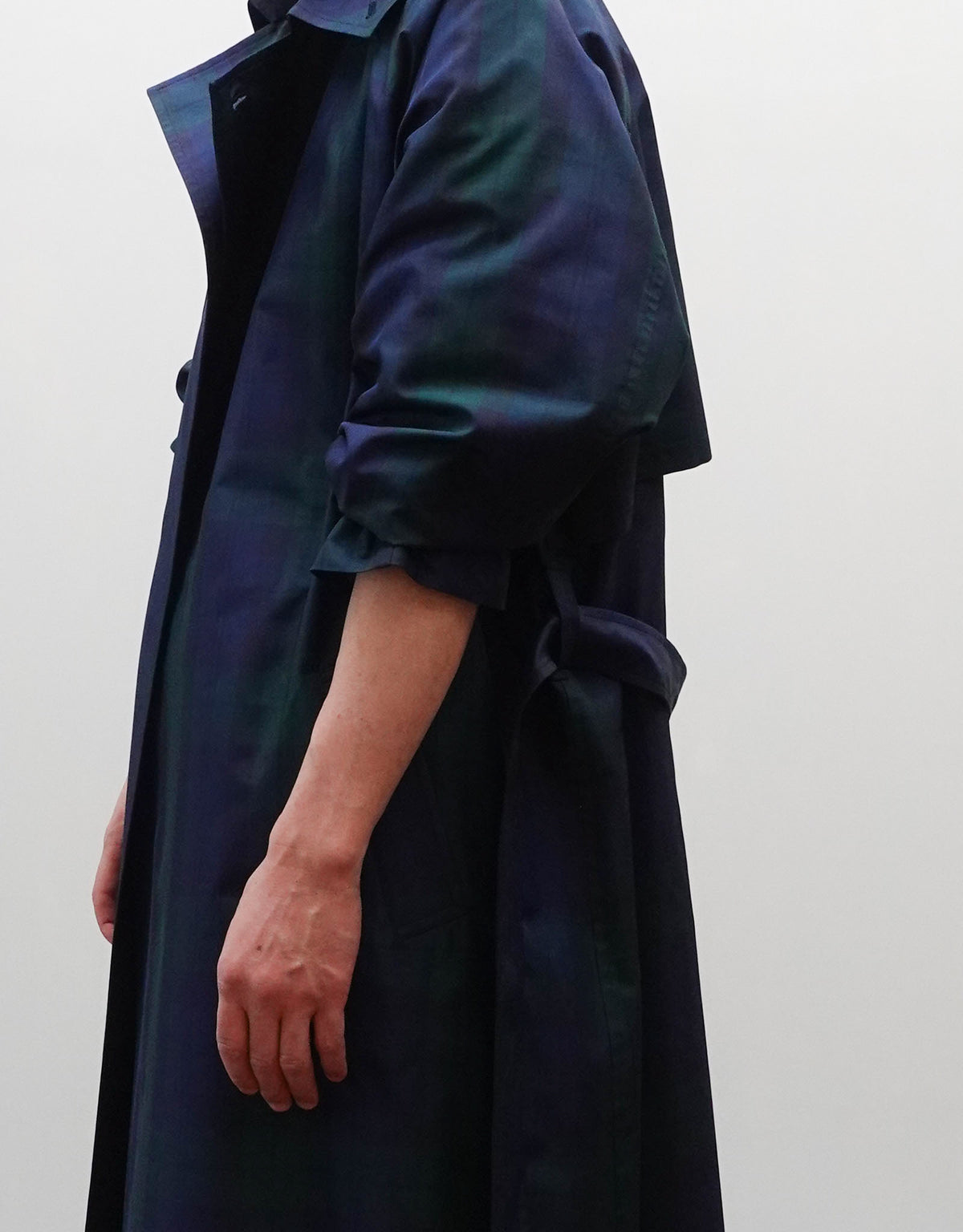 SILK BLACK WATCH WRAP TRENCH COAT