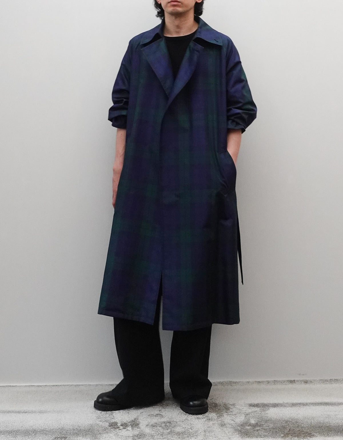 SILK BLACK WATCH WRAP TRENCH COAT
