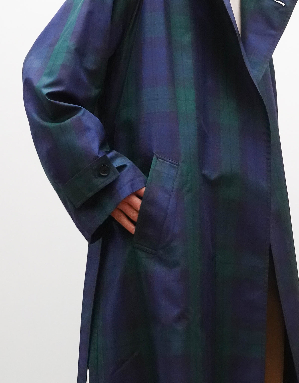 SILK BLACK WATCH WRAP TRENCH COAT