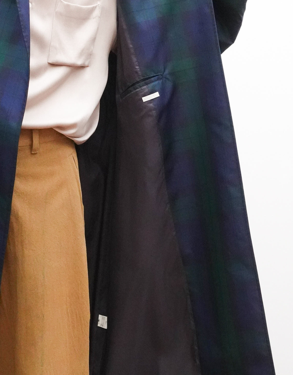 SILK BLACK WATCH WRAP TRENCH COAT