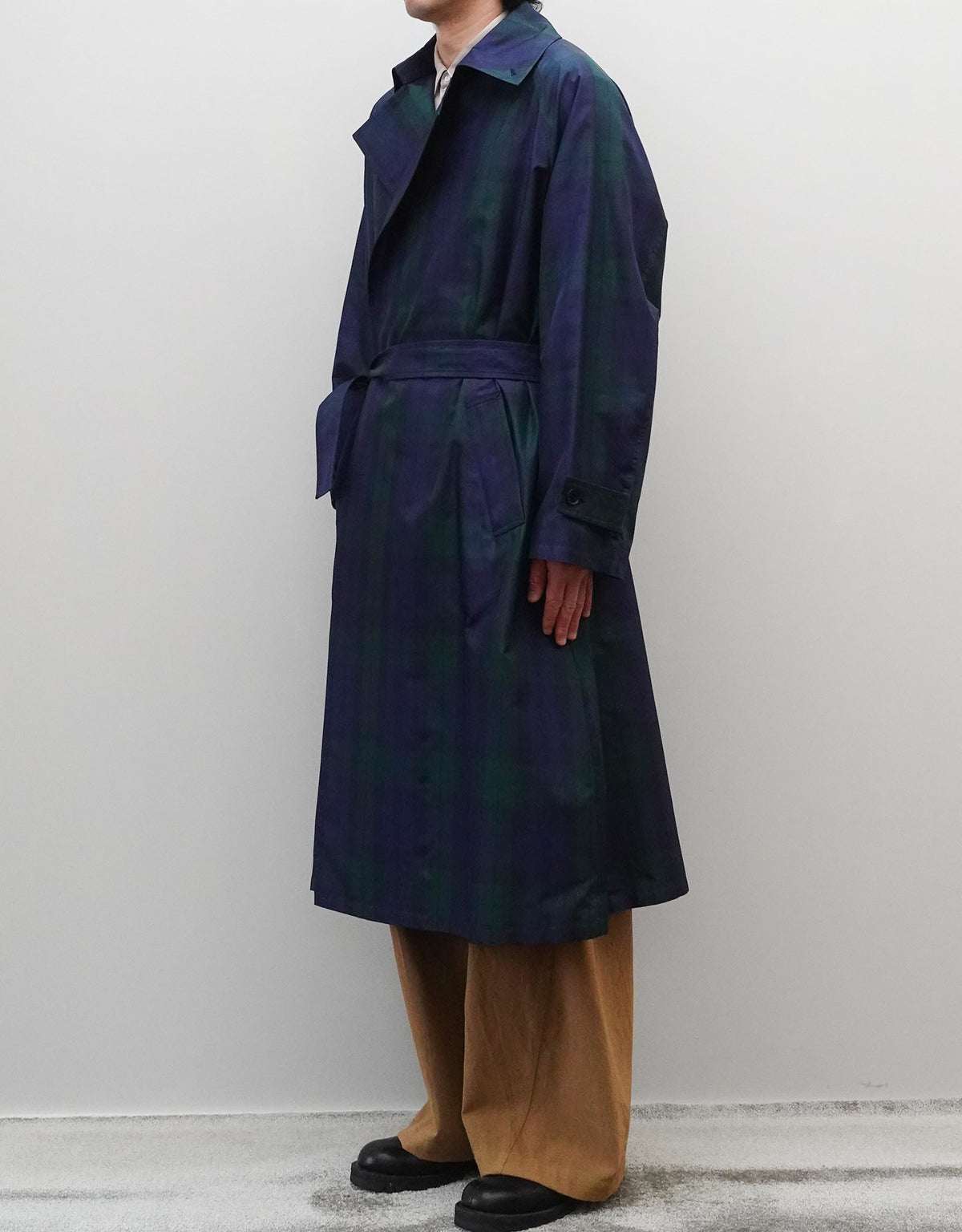 SILK BLACK WATCH WRAP TRENCH COAT