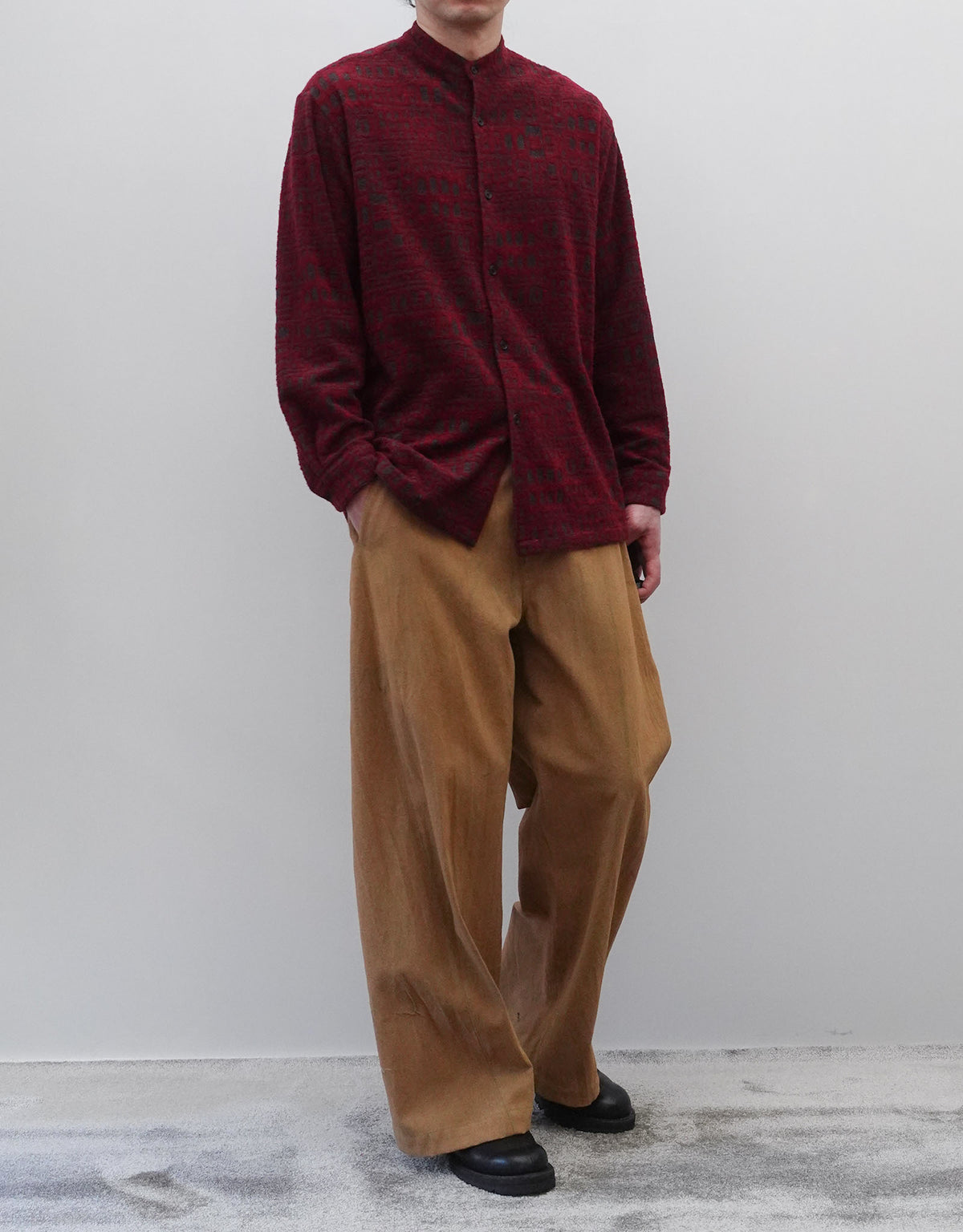 WOOL PILE JACQUARD MIDDLE AGE STAND SHIRT