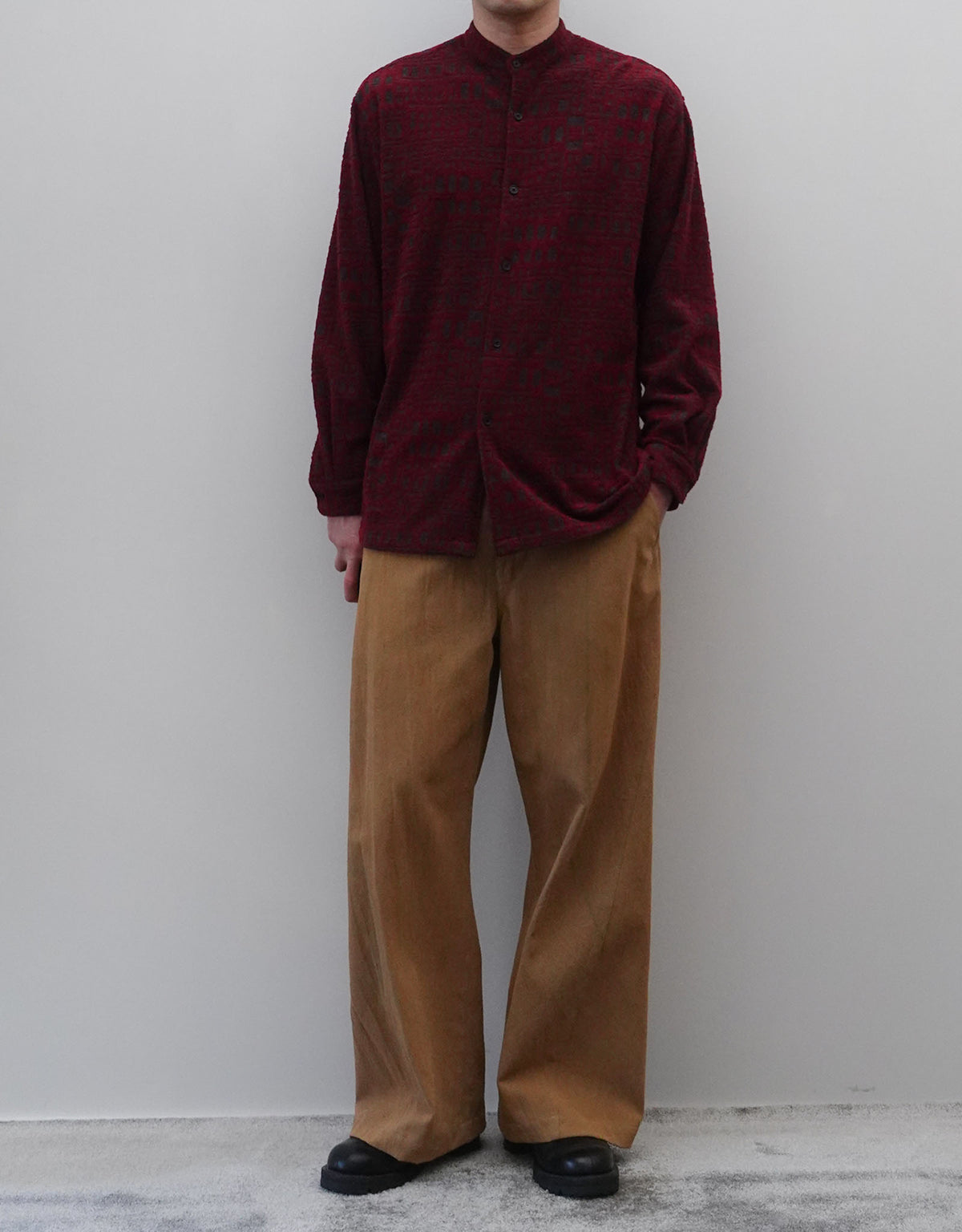 WOOL PILE JACQUARD MIDDLE AGE STAND SHIRT