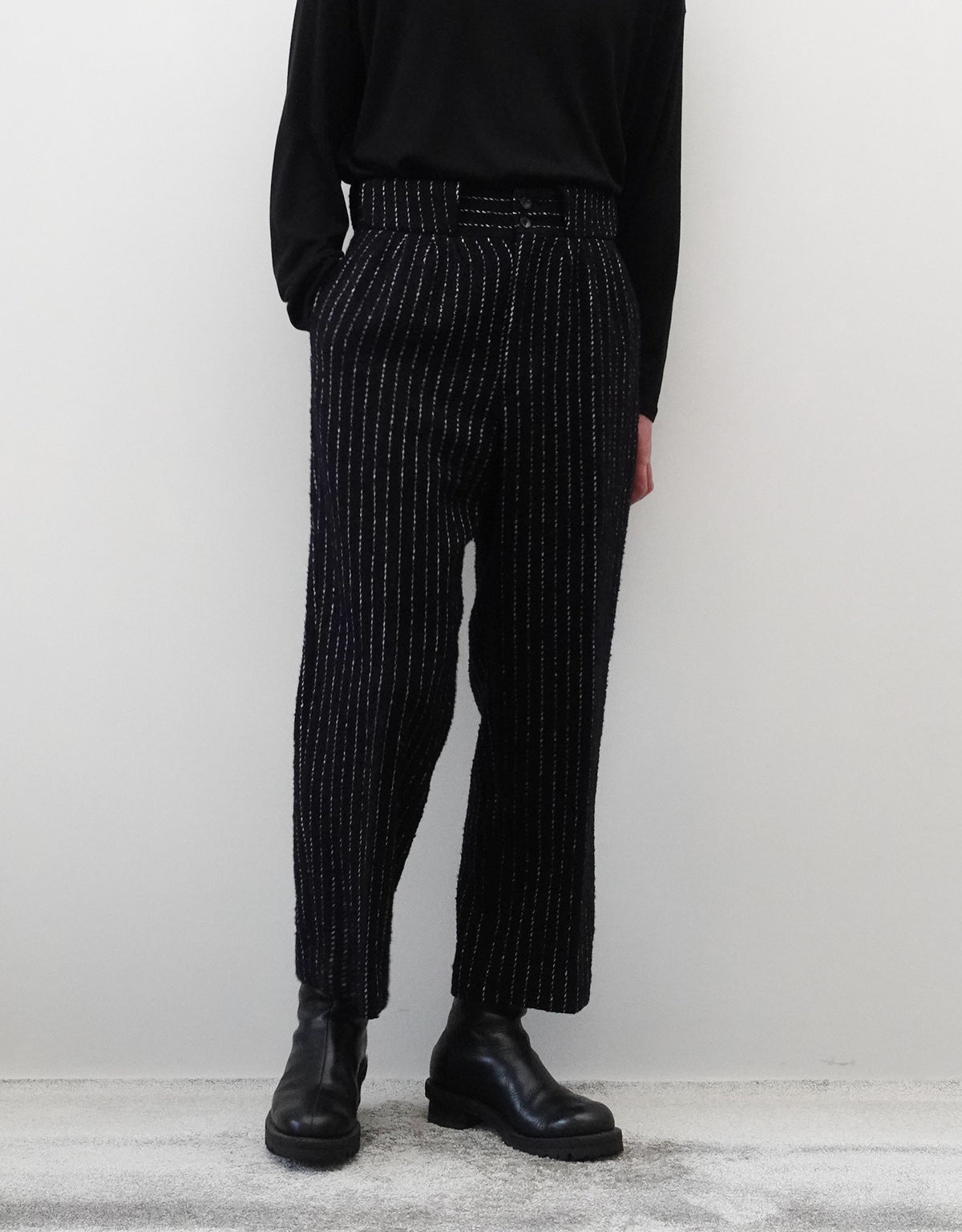 STRIPE BOUCLE FOUR PLEATS PANTALON