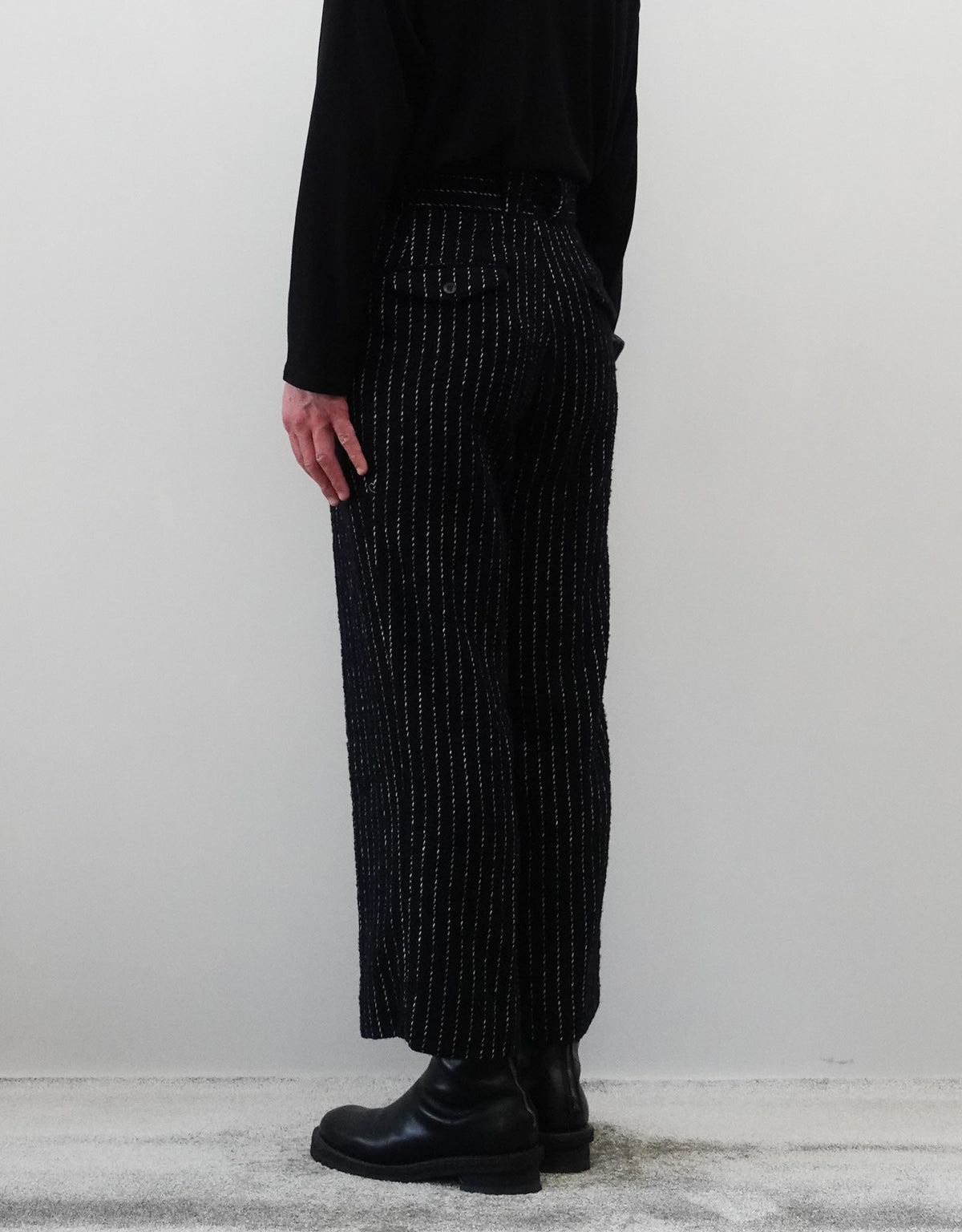 STRIPE BOUCLE FOUR PLEATS PANTALON