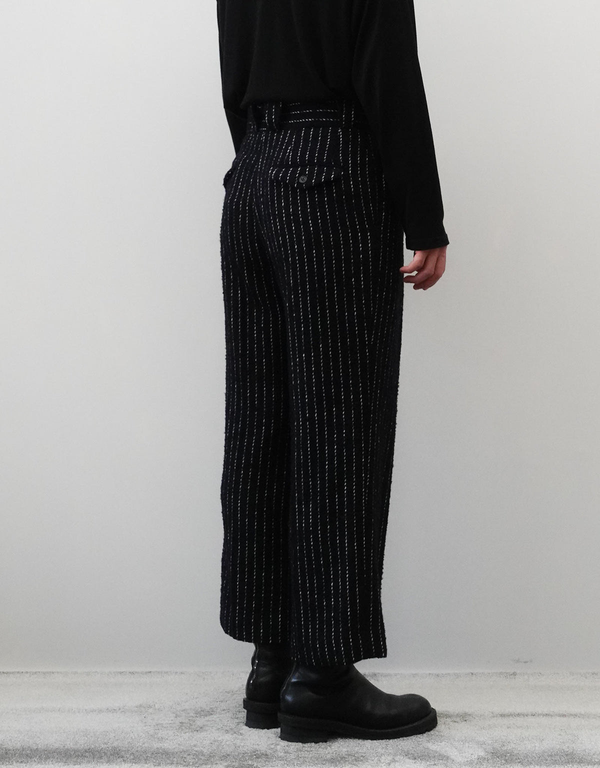 STRIPE BOUCLE FOUR PLEATS PANTALON
