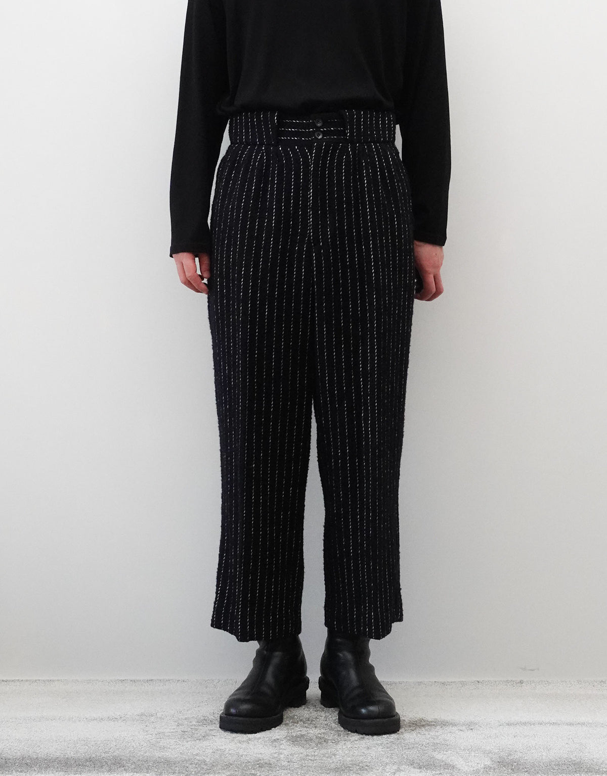 STRIPE BOUCLE FOUR PLEATS PANTALON