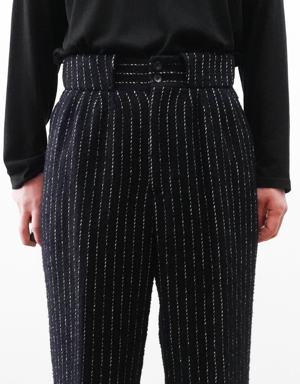 STRIPE BOUCLE FOUR PLEATS PANTALON