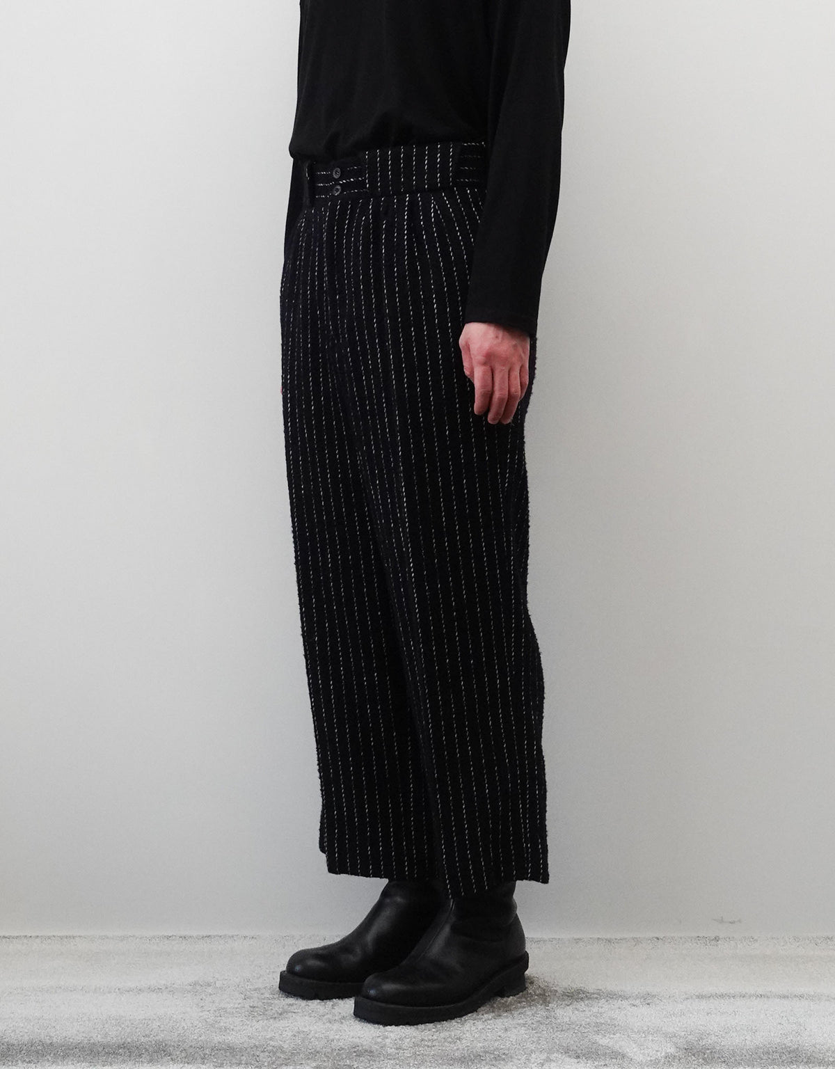 STRIPE BOUCLE FOUR PLEATS PANTALON