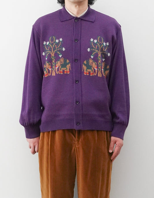 SOUVENIR JACQUARD KNIT SHIRT スーベニアジャガードニットシャツ パープル 上半身正面