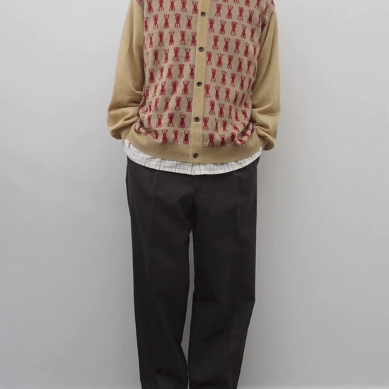 NEZU YO-HINTEN(根津洋品店) チベタンタイガー ジャガード ニットシャツ ベージュ 薄手でしなやかでリラックスフィット 通販 184cm着画 動画 セレクトショップ VOUILLON