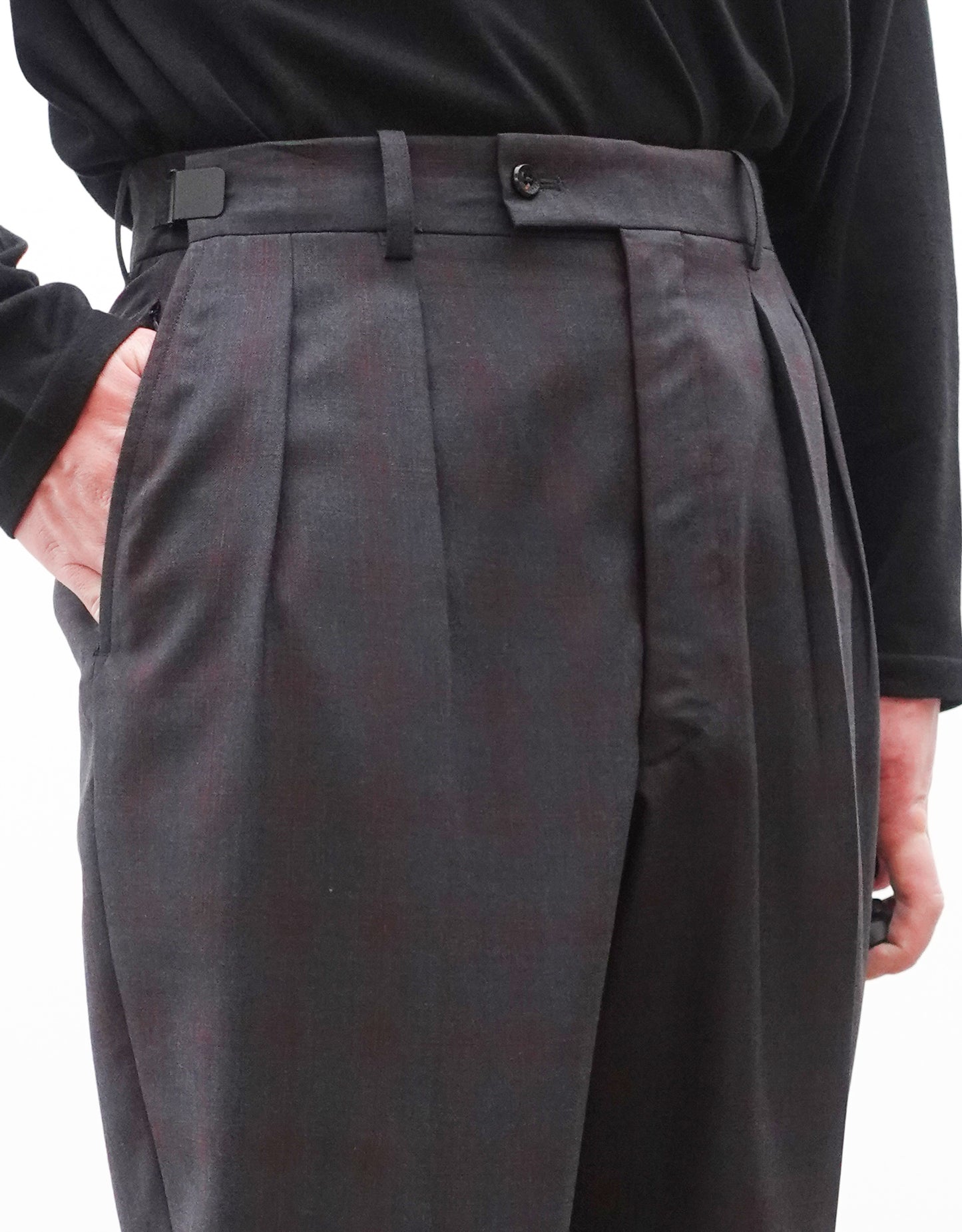 TWO TUCK TROUSERS - WINE×GRAY -