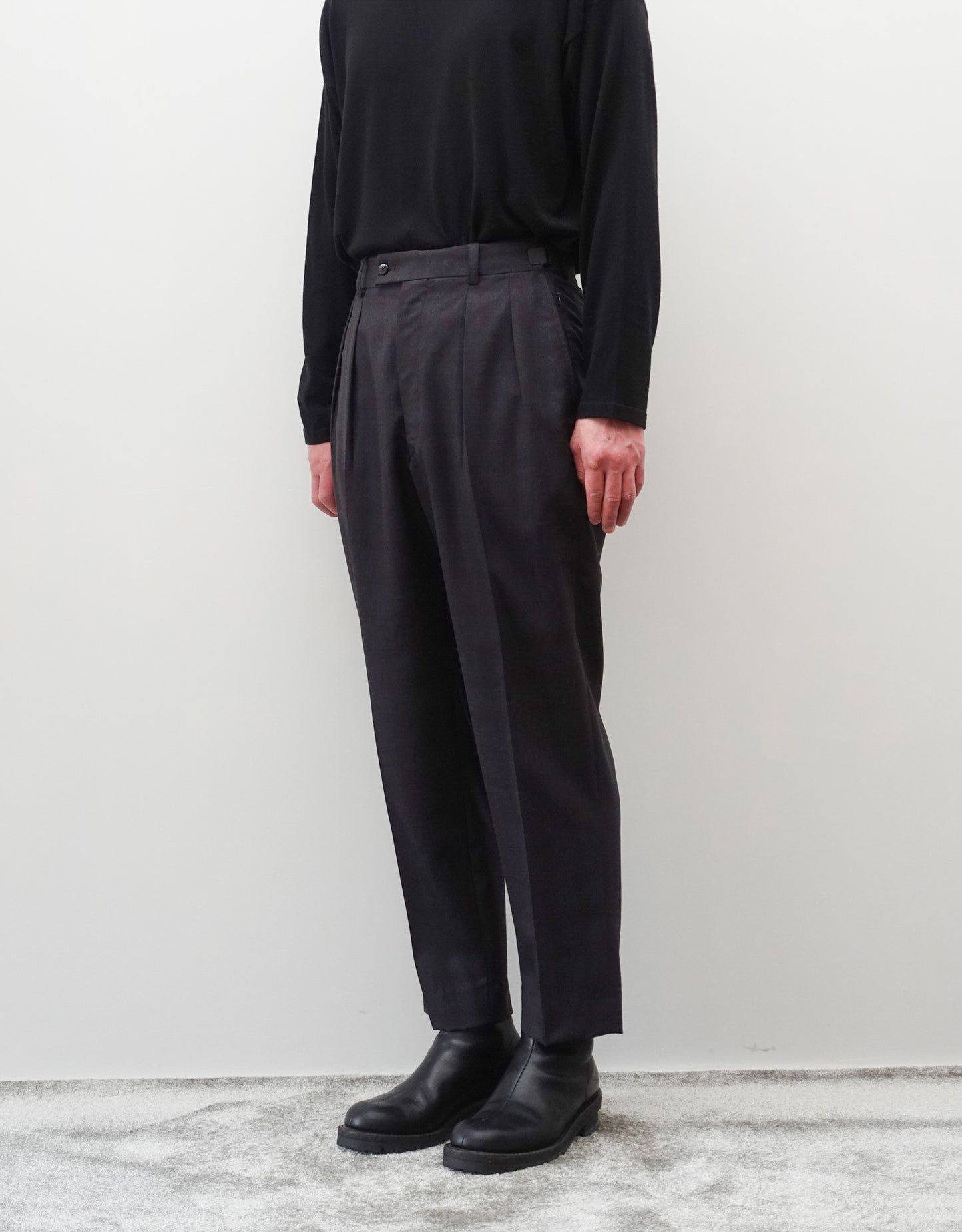 TWO TUCK TROUSERS - WINE×GRAY -
